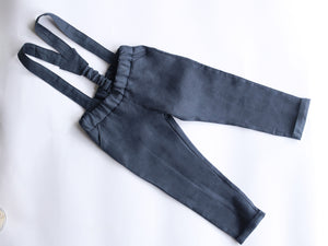 Long linen pants with suspenders