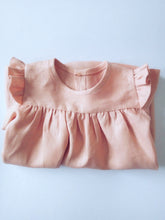 Load image into Gallery viewer, Korana linen long sleeves dress in peachy pink by Zekko Kids Clothes. Ruffles details on shoulders.
